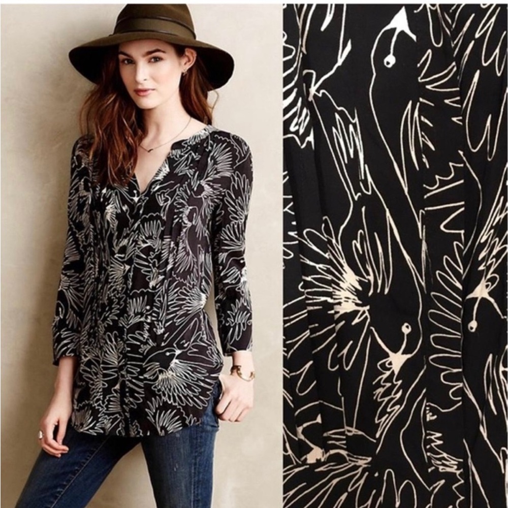Anthropologie Maeve bird print button down shirt.